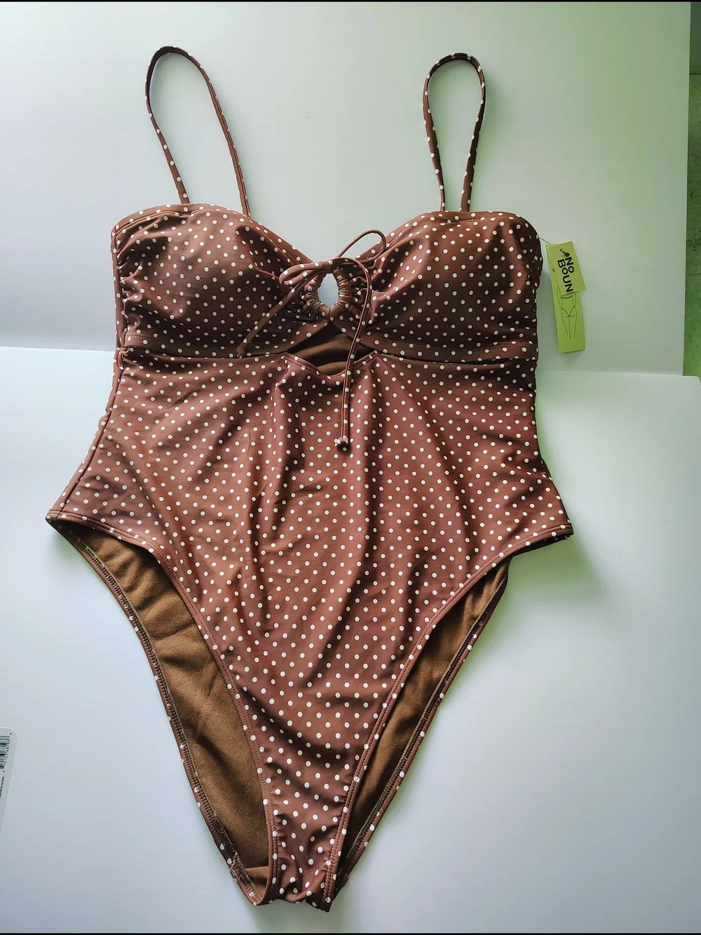 NWT No Boundaries Women's XXL (20) Brown Polka Dot High Leg Cutout One-Piece Swi